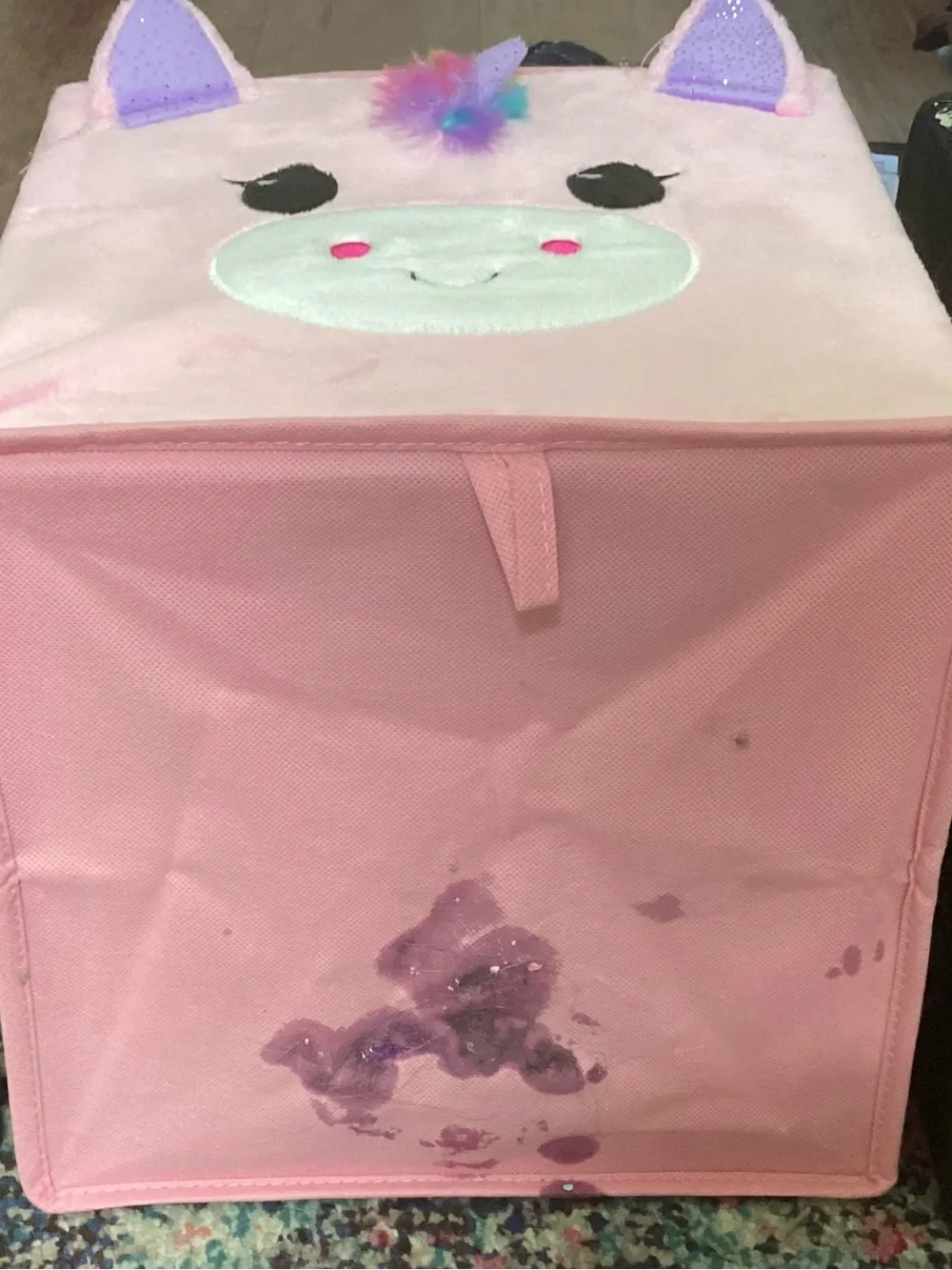 Kids Pink Unicorn Storage Bin - Soft Fabric Organizer